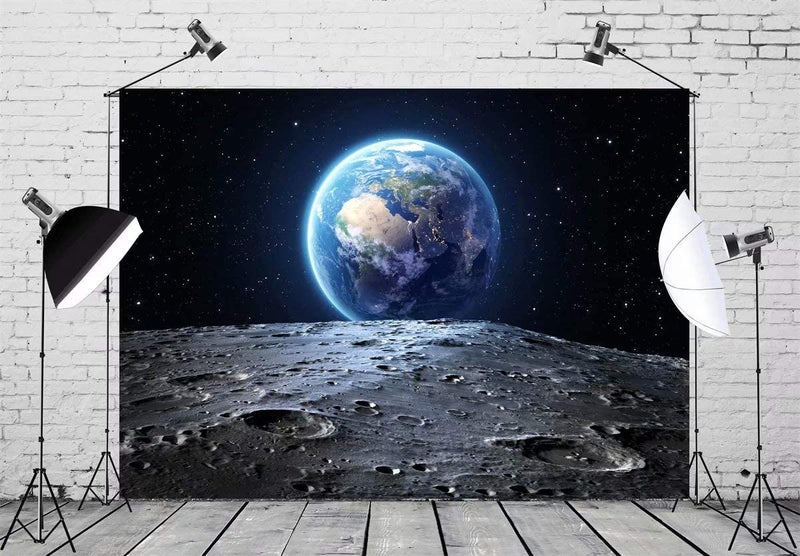 BELECO 7x5ft Fabric Outer Space Backdrop Universe Background Earth Moon Surface Furnished by NASA Planet Stars Photography Backdrop for Birthday Party Decoration Photoshoot Photo Background Props - Image 2